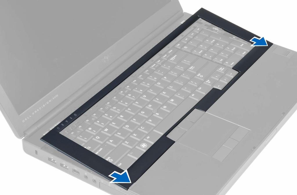 2. Press along the sides of the keyboard trim until it snaps in place. 3. Install the battery. 4. Follow the procedures in After Working Inside Your Computer.