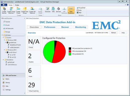 EMC Data Protection Add-in for SCVMM Figure 14 Data Protection Add-in Overview page for Administrator, Fabric Administrator, and Read- Only Administrator user roles When you position the mouse over a