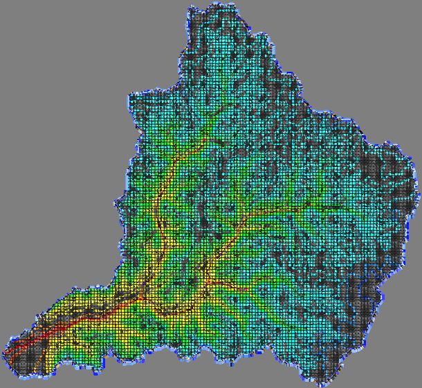 6. You can now see grid cells covering the watershed. Notice that under the Coverages in the data tree, the Drainage coverage has been now changed to GSSHA. 7.