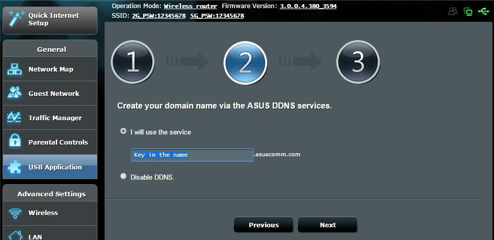 Create your domain name via the ASUS DDNS services, read the Terms of
