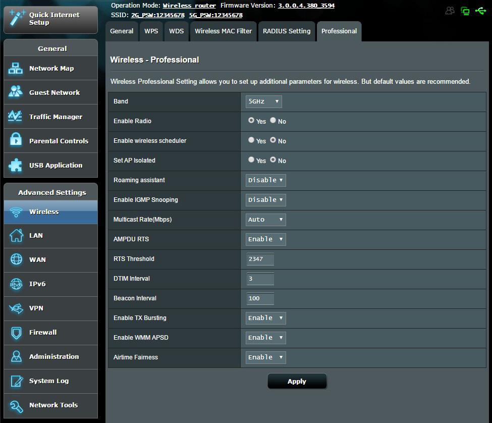 4.1.5 Professional The Professional screen provides advanced configuration options. NOTE: We recommend that you use the default values on this page.