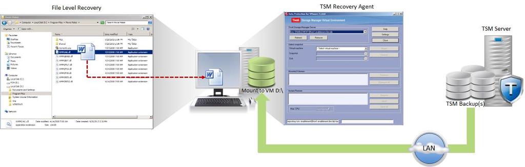 ESG Lab Review: IBM Data Protection for Virtual Environments 6 Finally, ESG Lab used the TSM recovery agent to quickly recover a deleted file directly from a VMDK TSM backup image.