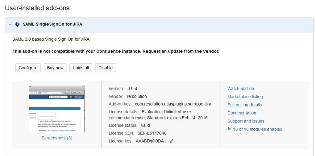 NOTE: For this integration, the SAML Single Sign-On for JIRA plugin is used. Configuring SAS as an Identity Provider in Confluence 9.