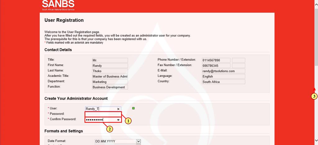 which enables you to create your own userid and password on the SANBS Vendor Portal as