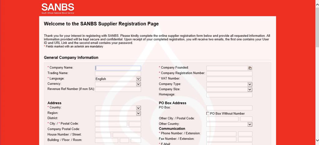 This section focuses on General Company Information, the other parts of the registration page are covered in the sections that follow.