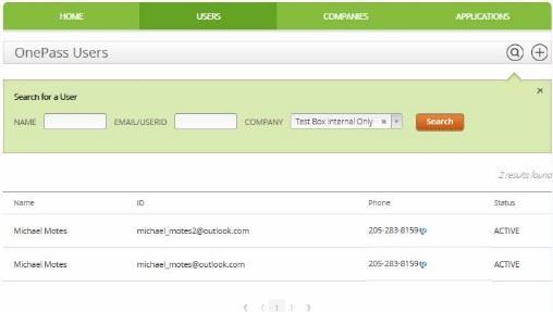 To view all users associated with a given company, select the company from the drop down list and select Search.