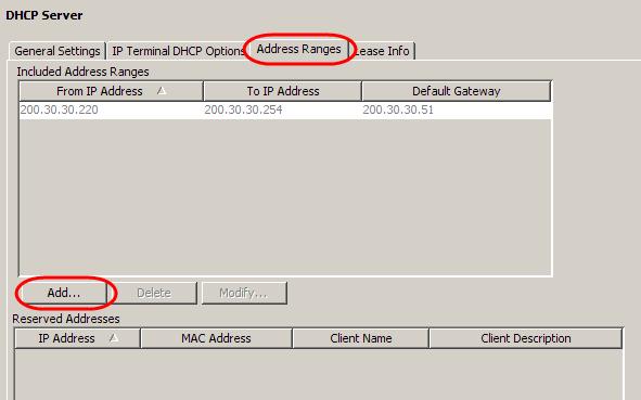 Setting the Address Ranges The IP Addresses to be issued to DHCP clients are entered in this section.