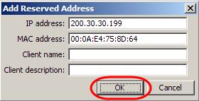 3. Enter the IP Address you want to reserve, and the MAC Address to assign the