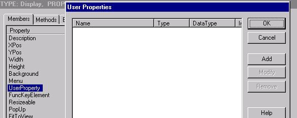 User Properties Dialog Section 5 Display Services Configuration Selecting the UserProperty property displays the User Properties Dialog.