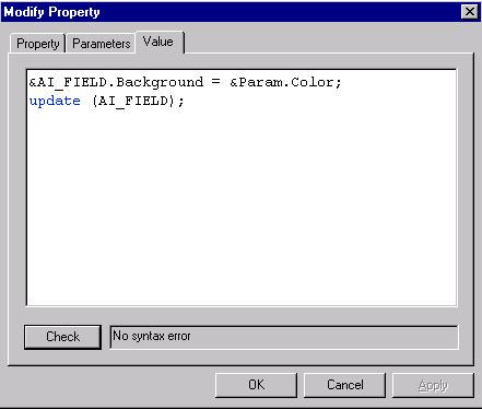Modify Property Dialog Section 5 Display Services Configuration Table 50. Parameter Dialog Default Info Field/Button Description Enter a default value in this field according to the selected Type.