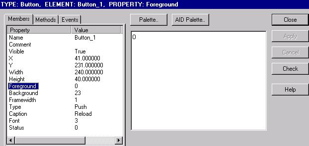 Properties Dialog Section 5 Display Services Configuration Color Colors are represented numerically in the Properties dialog.