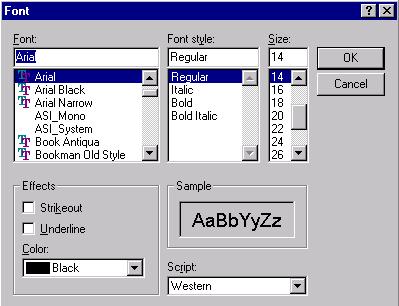 Section 5 Display Services Configuration Properties Dialog Windows Font Dialog Use the Windows Font dialog to select fonts when you plan to run the display on a PC-client (Windows platform).