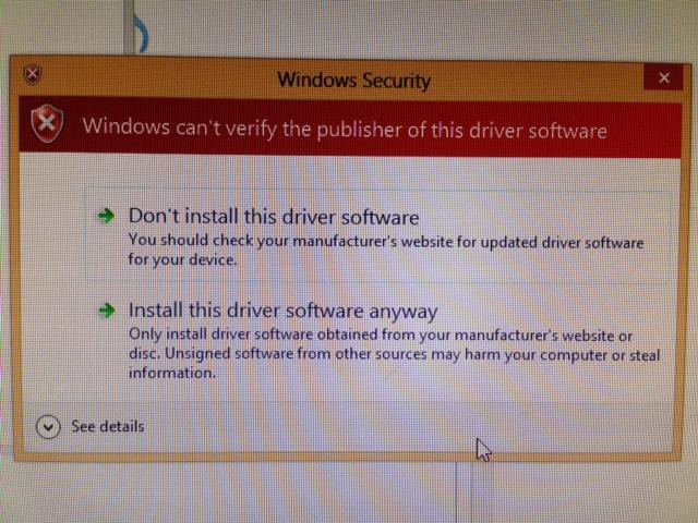 An additional warning message Windows can t verify the publisher of this driver software will appear, click Install this