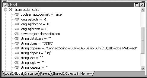 Run in debug mode 12 Click again on the Global tab in the lower-left stack and expand the Transaction object.