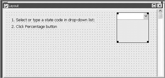 Add a new sheet window to the existing application 6 Select Insert>Control>DropDownListBox and click to the right of the static text boxes near the top right corner of the Layout view.