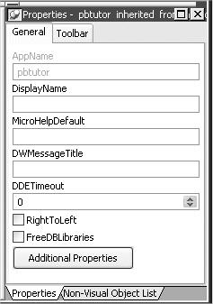 Specify an icon for the application 2 Make sure the Properties view displays in the Application painter.