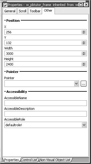 Change the size of the main window 6 Press the Tab key. 7 Select File>Close from the PowerBuilder menu. Click Yes when you are prompted to save your changes.