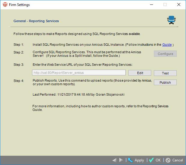 Step 1 Installing SQL Server Reporting Services Microsoft SQL Server 2008, 2008 R2, or 2012 Reporting Services must first be installed on the Amicus Database Server for your AMICUS SQL instance.