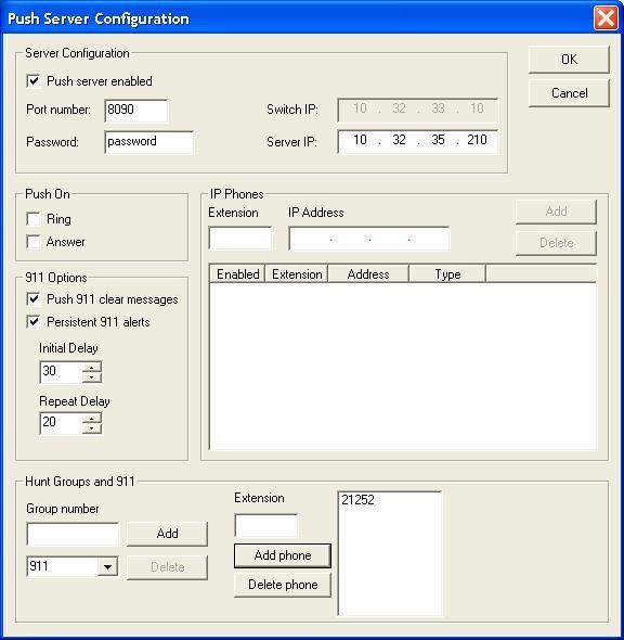 6.7. Administer Push Server From the System Configuration screen shown in Section 6.5, select Features > Push Server from the top menu. The Push Server Configuration screen is displayed.