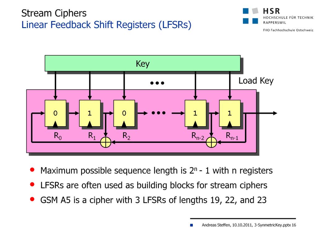 Linear Feedback Shift Registers (LFSRs) Due to their finite state LFSRs themselves are very vulnerable to cryptanalysis.