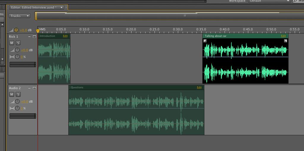 Positioning audio files in an audio track To position an audio file within a track, simply click and drag its titlebar (green bar at top).