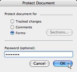 From the Tools menu, select Protect Document.