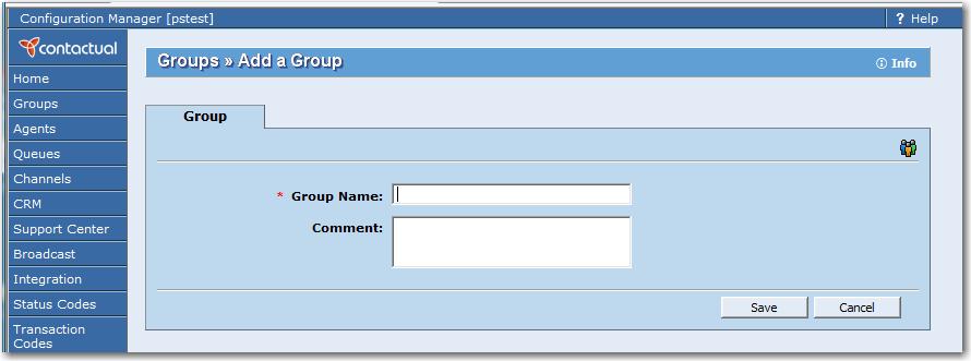 In the list of the tenant's Groups: Click Add to create a new group. Click Edit to view or modify an existing group. Click Delete to delete an existing group.