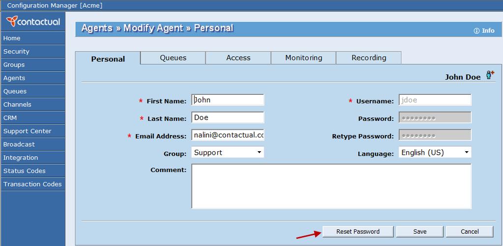 reset the password. You can reset an agent's password at any time by editing an agent account. The reset password is automatically emailed to the agent. To reset an agent's password: 1.