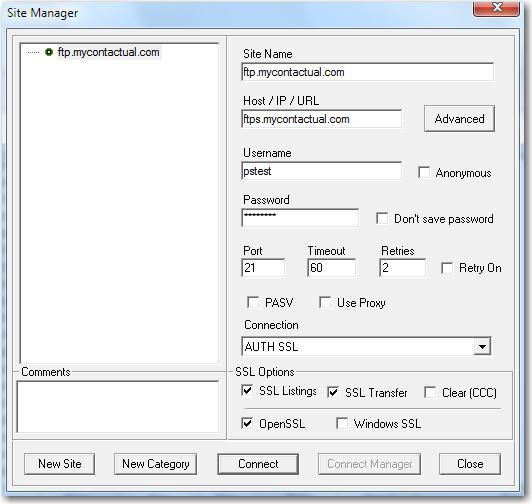 Using Core FTP LE to Download Audio Files Figure 32 illustrates the Core FTP LE 2 settings used to connect to the Configuration Manager agent recordings directory.