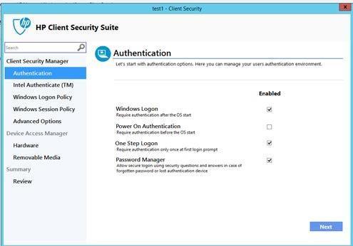 Figure 19 Configure the HP Client Security settings Now, you can configure the HP Client Security Settings. 8.5 