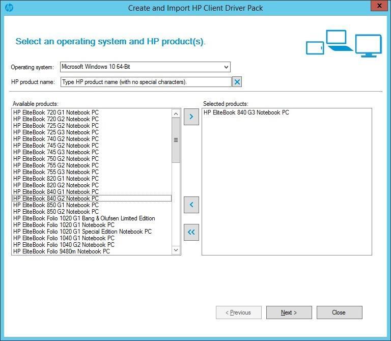 14 HP Client Driver Packs 14.1 Creating and importing an HP driver pack The Create and Import HP Client Driver Pack option displays the drivers for supported HP products.