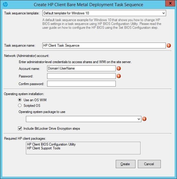 Figure 54 HP Client Bare Metal Deployment Task Sequence IMPORTANT!