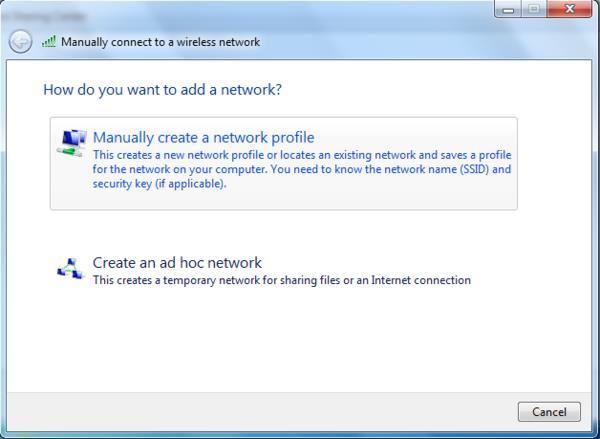6. Select "Manually create a network profile." 7.