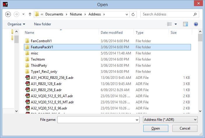 Getting Started Special address files have been defined for vehicles supported. These are located in the Nistune address file folder as pictured.