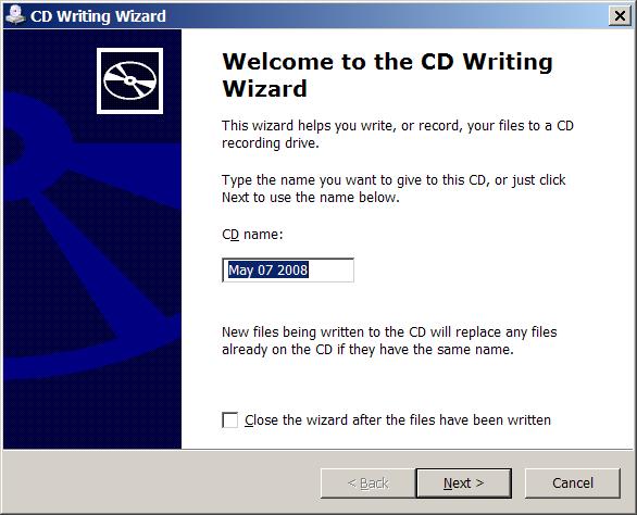 The CD Writing Wizard screen will appear. 9.
