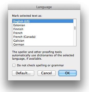 Identify Document Language In Office 2011 (Mac), select Tools > Language from the application menu to define
