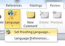 To define a different language for part of the document, select each foreign language individually, then
