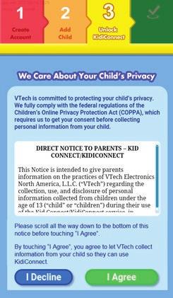 First, read the details about VTech's policies with regards to your child's personal information.