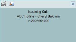 Figure 26 Call Notification Pop-up Window for Non-ACD Call Calls from a call center (Enterprise Edition) For calls from a call center, the call center name is displayed in addition to the caller s