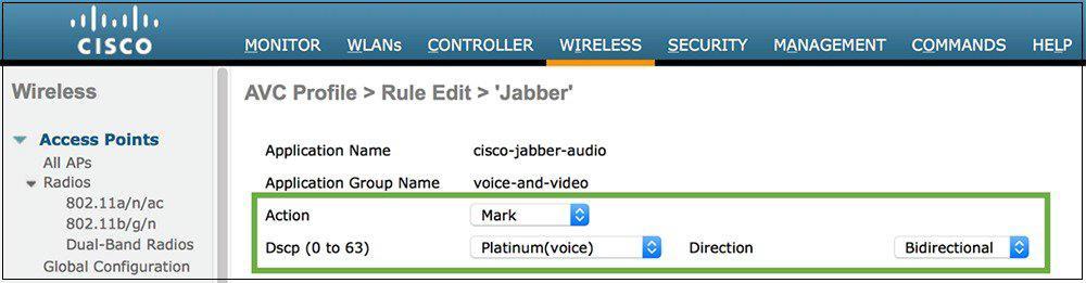Adding rules to mark the application traffic types to the AVC Profile Navigate to Wireless > Application Visibility And Control > AVC