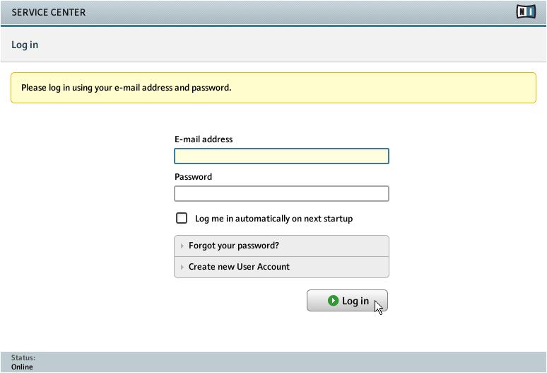 Product Activation With Service Center Activating Your Product Online 3.1.2 Log In Into Your User Account The log-in screen of Service Center.