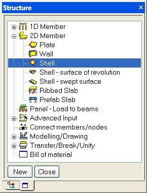 Geometry Structure menu 1. When starting a new project, the Structure menu is automatically opened in the Main window.