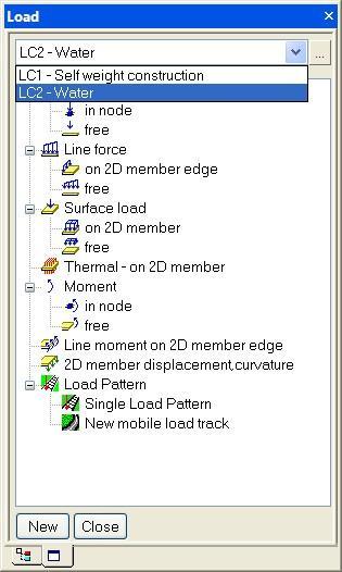 Tutorial Shell Loads After the input of Load cases the Load menu automatically appears. The first load case consists of one load: - Self weight of the construction.