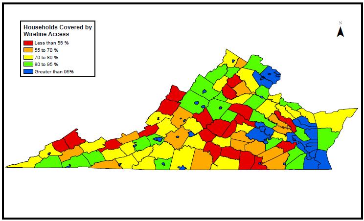 Percentage of Households in Virginia by County Covered
