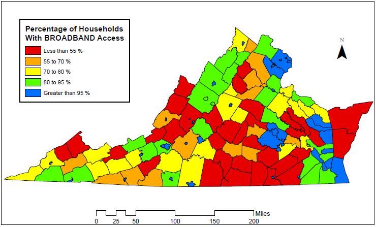Percentage of Households by County with Broadband Access in Virginia The FCC