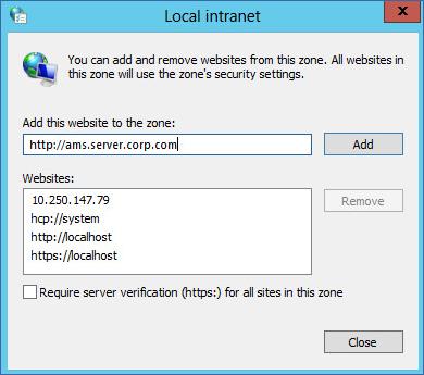 4. In Add this website to the zone, enter the address of the backup console login page, and then click Add. 5. Click Close. 6. Click OK. 3.1.