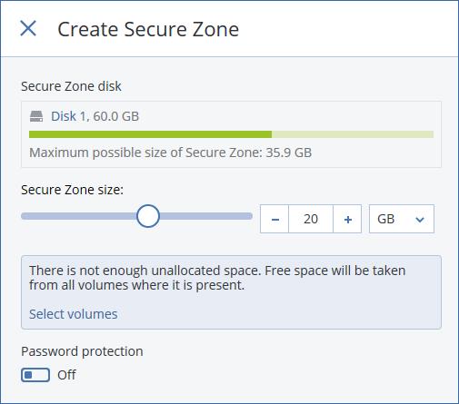 Important Moving or resizing the volume from which the system is booted requires a reboot. How to create Secure Zone 1. Select the machine that you want to create Secure Zone on. 2.