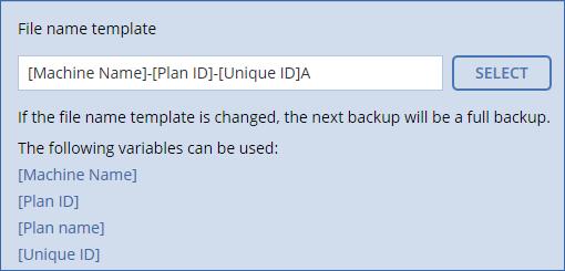 Backup file name vs. simplified file naming Using plain text and/or variables, you can construct the same file names as in earlier Acronis Backup versions.