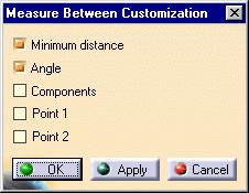 Measuring in a local axis system For this part of the task, you will need a V5 axis system. 7. Click Customize... and check Point 1 and Point 2 options in the Measure Between Customization dialog box.