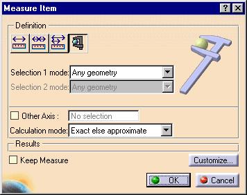 Measure Item This procedure describes how to use the Measure Item command to measure the properties associated to a selected item (points, edges, surfaces and entire products).